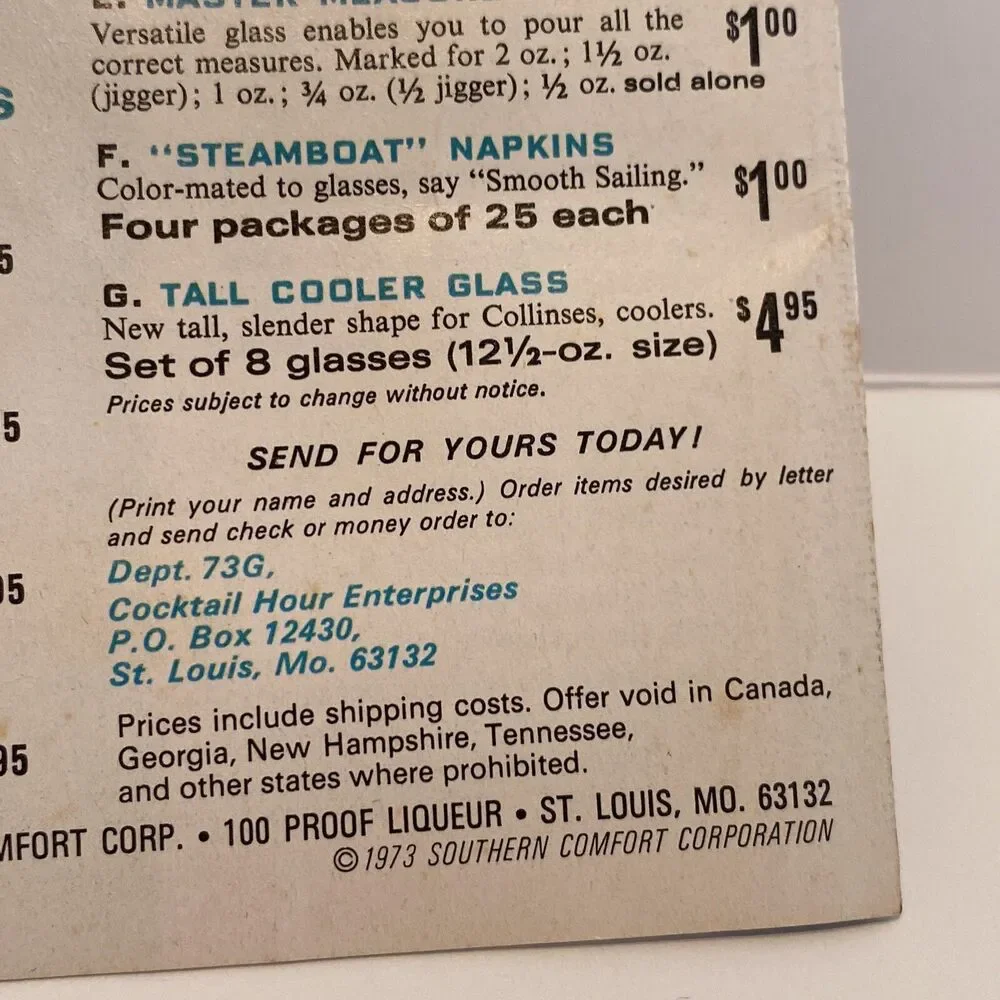 Vintage Bar Guide Happy Hour 1973 Southern Comfort Recipe Advertising Ephemera